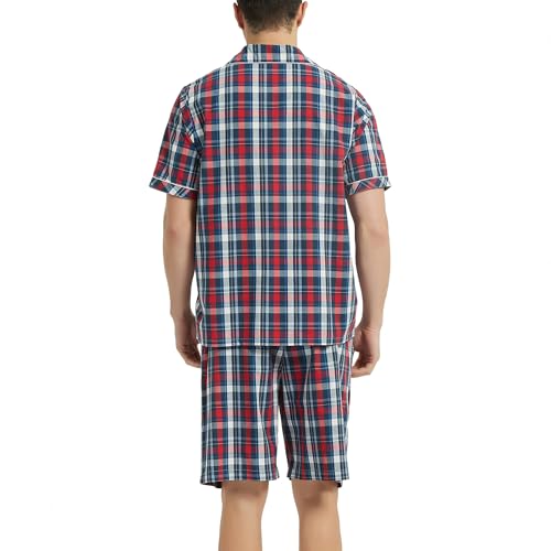 Image of Vulcanodon Mens Cotton Pajama Set Short Sleeve, Button Down Pajama Set for Men Lightweight Men's Sleepwear