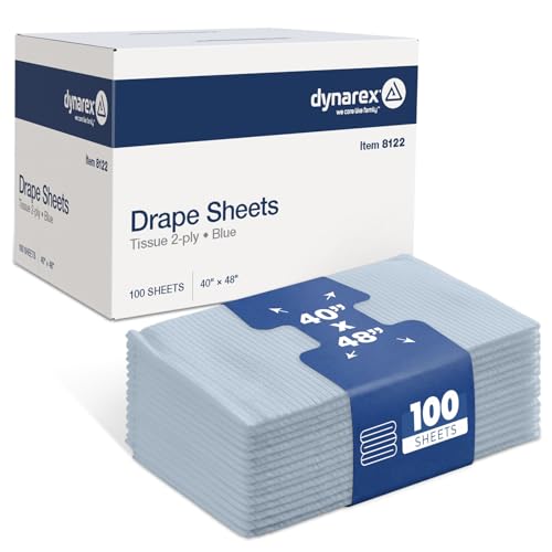 Image of Dynarex Disposable Drape Sheets - 40 inch x 48 inch (Case of 100), Blue, 2-Ply Tissue Paper for Patient Privacy, Exams, and Procedures