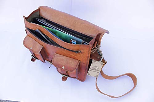 Brown Leather Messenger Bag for Laptop Handmade Briefcase Satchel Crossbody (11x15 Inches)3