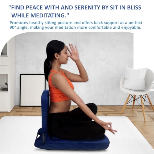 Image of Kawachi 90 Yoga Meditation Floor Chair Premium Foldable Seating with Fixed Upright Back Support, Ideal for Yoga, Gaming, Office, Mindfulness, and Home Floor Seating Comfort Chair-Blue