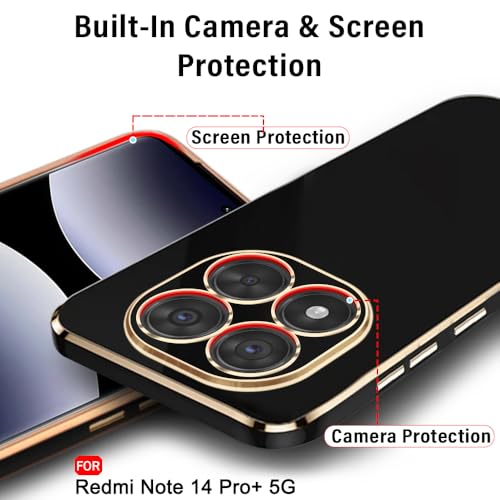 Image of TheGiftKart Luxurious Golden-Plated Back Cover Case for Redmi Note 14 Pro Plus 5G | Raised Lips for Camera & Screen Protection | Shockproof Design Cover for Redmi Note 14 Pro+ 5G (TPU, Black)