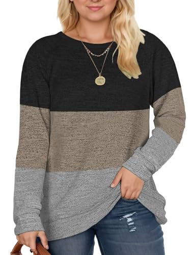 DOLNINE Women's-Plus-Size-Sweatshirts Long Sleeve Tops Crewneck Shirts Casual Tunics XL-4XL