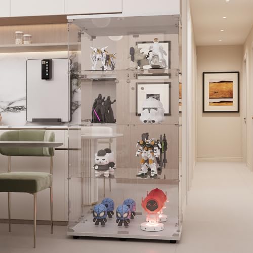 【生活グッズラボ】ガラスケース 背面ミラー付き 4段両扉タイプ(鍵付き) 幅80.7×奥行き36.5×高さ164cm コレクションケース フィギュア 棚 ショーケース キャビネット 大型（ホワイト） [2]