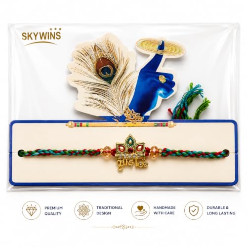 Image of Krishna Rakhi for Brother with Roli Chawal | Premium Designer Single Rakhi | Traditional Handmade Raksha Bandhan Thread | Festive Gift for Bhai