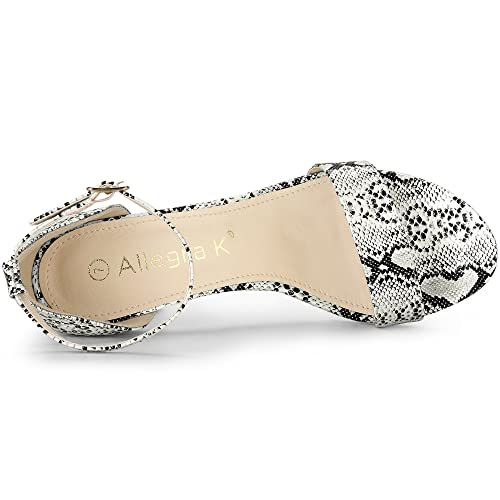 Allegra K Allegra K Women's Snakeskin Heels Ankle Strap White Snake Chunky Heel Sandals 9 M US