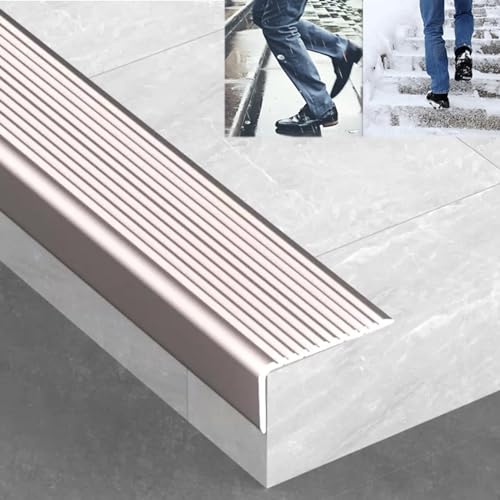 Perfil de borde de escalera de aluminio de 90 cm, antideslizante, acanalado, para peldaños de escalera, fácil de instalar, tira de protección de escalera con acabado anodizado