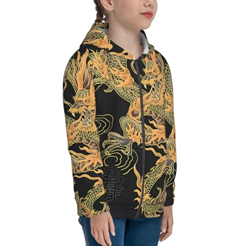 Oriental Dragon Kids Pullover Hoodies Boys Zip Up Sweatshirts Girls Athletic Clothes with Pocket4