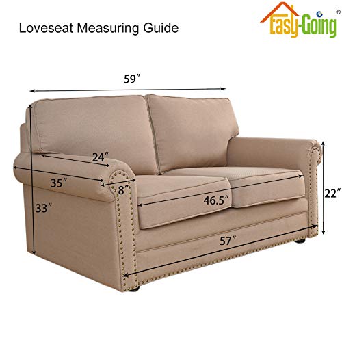 Image of Easy-Going Stretch Loveseat Slipcover 1-Piece Sofa Cover Furniture Protector Couch Soft with Elastic Bottom for Kids Polyester Spandex Jacquard Fabric Small Checks (Loveseat, Tan)