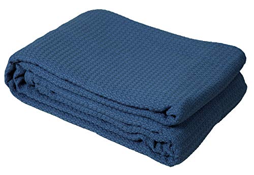Dollcent 100% Combed Cotton Blanket–102X108 Inch California King Size Bed Blankets– Warm Soft All Season Breathable Blankets– Extra Large Oversized California King Blanket - Navy King Cotton Blankets #TOP1