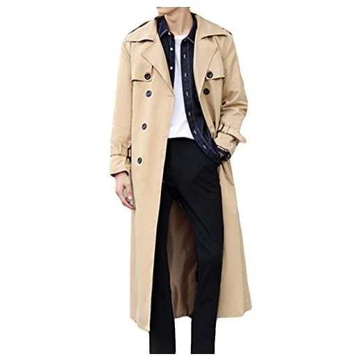 Pantete Man’s Double Breasted Trench Coat Oversized Casual windbreaker Lapel Long Jacket Overcoat