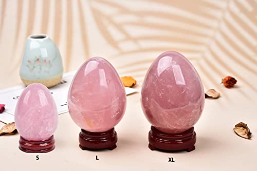 Image of AMOYSTONE Decorative Rose Quartz Egg, Irregular Large Healing Crystal, Natural Stone Carving for Home Decoration, 3.5-4 inch, Energy Cleansing & Gift