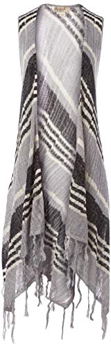 OneWorld Women's Petite Size Sleeveless Stripe Fringe Sweater Vest, Nickel, PS