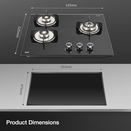 KAFF Built-in Hob/Hobtop 3 Burners with Auto Electric Ignition Glass Top, 60 CM, Brass Burners, Matt Enameled Pan Support, 8 MM Thick Toughened... - Image 6