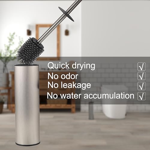 Image of Toilet Brush and Holder,Stainless Steel Toilet Brushes for Bathroom with Holder 2pack Brushed Nickel