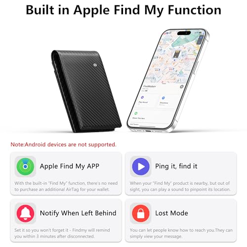 Auskang Smart Wallet For Men with Tracker, Works with Apple Find My, Slim Minimalist Leather Wallet For Men, RFID Blocking, Credit Card Holder, Not For Android (Grid pattern)2