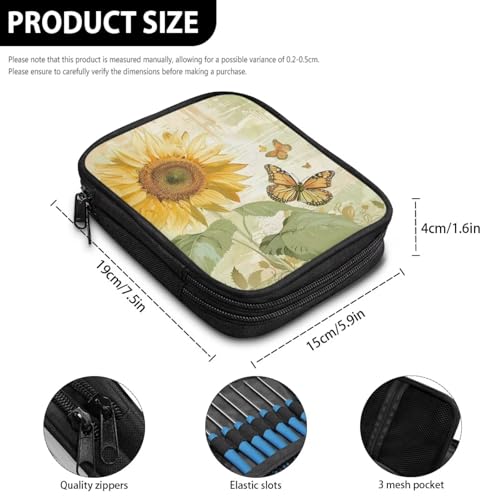 Image of Crochet Hook Case Sunflower Crochet Hook Holder Portable Crochet Hook Storage Bag with Web Pockets Suitable for Crochet Needles /Knitting Accessories