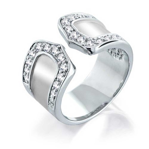 Bling Jewelry Geometric CZ Pave Boho Fashion Statement Open Band Ring for Women Matte Finished Silver Plated