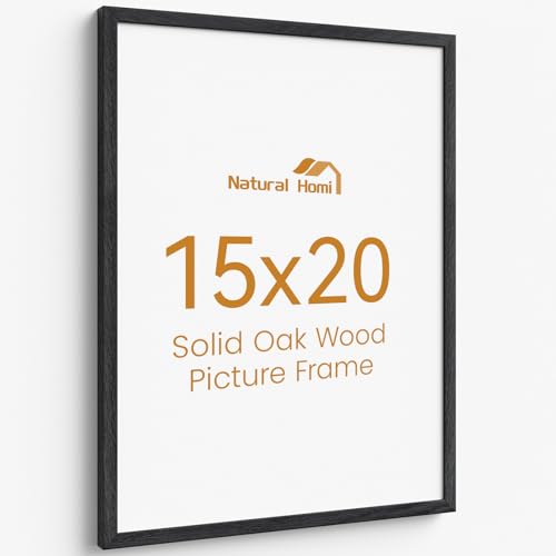 Image of 15x20 Picture Frame Oak Wood,15 inchx20 inchBlack Color Wooden Frames with Tempered Glass,20x15 inch Wall Gallery Poster Frame with No Mat,15 by 20 Frames Horizontal and Vertical for Wall Mounting