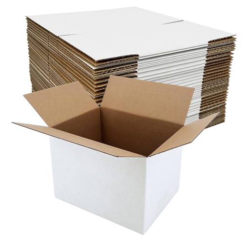 40 Pack 8x6x6 Inches Small Shipping Boxes, White Corrugated Cardboard Box for Packaging Small