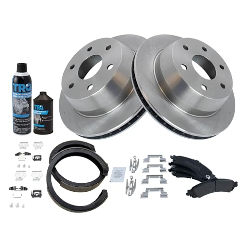 Image of TRQ Rear Brake Pad & Rotor Kit Semi-Metallic Compatible with 02-06 Avalanche 1500 Escalade 03-06, ESV, EXT Sierra 1500 Silverado 1500 00-06 Suburban 1500 Tahoe Yukon Yukon XL 1500