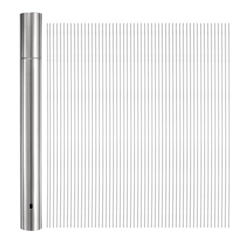 QUARKZMAN 100 unidades de Brochetas de Metal para Kebab 35cm x 3.5mm Palitos Redondos de Acero Inoxidable Reutilizables para Barbacoa al Aire Libre con Tubo de Almacenamiento