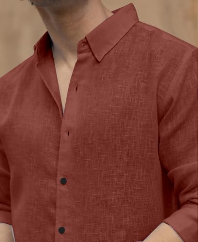 Image of NexaFlair Men's Shirt Regular Fit Solid Pattern Linen Cotton with Long Sleeve Collared Neck Standard Length and Button Down Closure Type | Mens Casual Shirts | Man's Formal Shirts