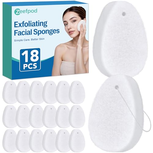 Exfoliating Facial Sponge 18 Pack Tear Drop Face Scrubber for Deep Cleansing & Makeup Removal Reusable Face Exfoliator Pads for Blackheads & Dead Skin Quick-Dry Hanging Design for Daily Use