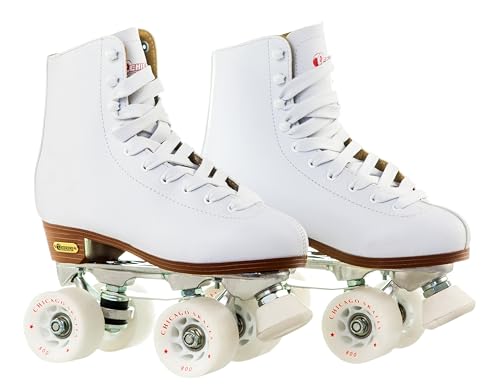 Moxi Fashionable Roller Skate Chicago Skates Women's and Girl's Premium Leather Lined Rink Roller Skate - Classic White Quad...