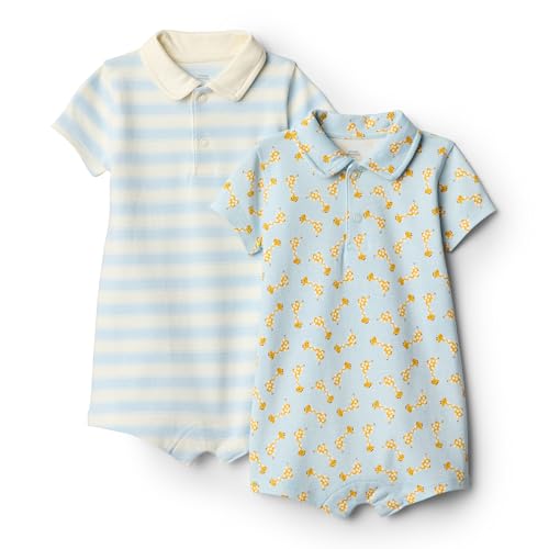 Image of Amazon Essentials x Sofia Grainge Baby Boys' Short Sleeve Romper, Pack of 2