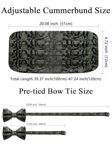Image of Paisley Floral Tuxedo Cummerbund Bow Tie Pocket Square Set for Men