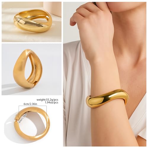 5Pcs Gold Chunky Cuff Bracelets Set for Women Boho Hippie Cuff Bangle Set Irregular Statement Stackable Thick Gold Bangle Bracelets for Festival & Everyday Wear4