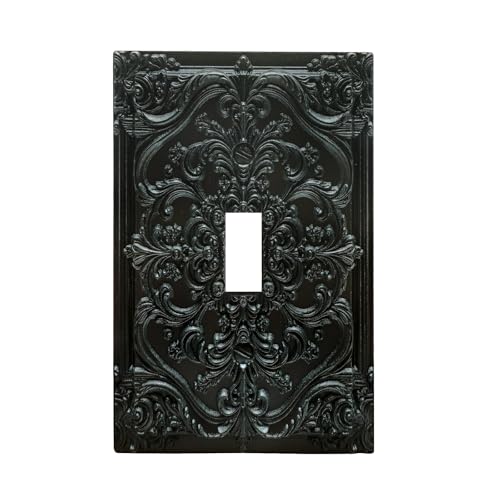 Spshian Decorative Light Switch Plate Covers Black Flower Elegant 3D Floral Embossed 1 Gang Light Switch Cover Plate Single Toggle Wall Plate Outlet Covers Faceplate for Bedroom Home Decor