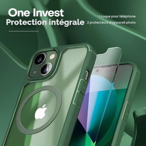 Coque iPhone 13 ne jaunit pas magnétique verte pour éviter les rayures d'écran - 3