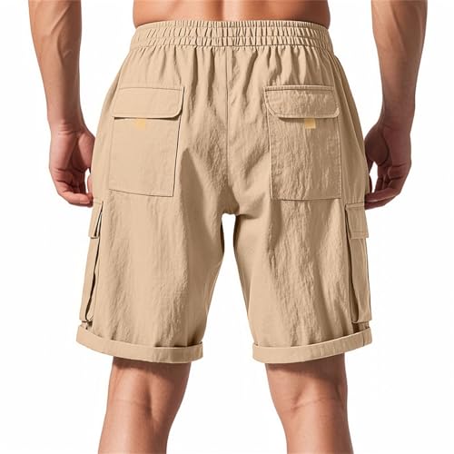 Men's Shorts Casual Cotton Linen Elastic Waist Summer Beach Vacation Shorts with Multi-Pocket2