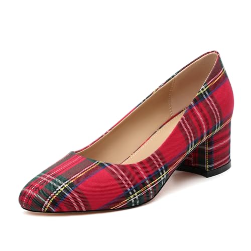 Image of SKYSTERRY Women's Low Heel Dress Pumps Shoes 2 Inch | Low Chunky Block Heel Pumps, Closed Round Toe Heels, Patent Leather Office Work Wedding Pumps Shoes