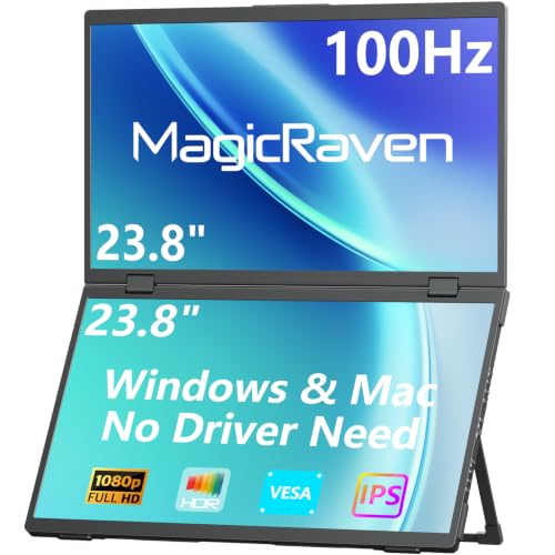 Image of MAGICRAVEN Portable Dual Monitor for Laptop, Foldable Laptop Screen Extender, Plug & Play No Driver, 1080P FHD IPS 100Hz Triple Screen for Travel & Office, Compatible with Mac, Windows -23.8 inch