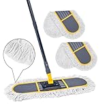 24' Commercial Dust Mop for Floor Cleaning,Heavy Duty Floor Duster Sweeper Broom with 2 Replacement Mop Pads,Large Wet Dry Flat Mops for Hardwood Floors,Marble, Laminate,Tile,Concrete,Garage (Grey)