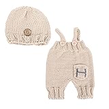 Costume pour -petit - accessoires de photographie pour . le paquet comprenait une paire de pantalons à bretelles tricotés et un bonnet tricoté.