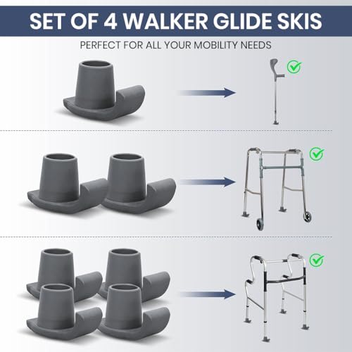 Image of HANNEA 4pcs Ski Sliders for Bariatric Walker, Anti-slip Walker Ski Glides Glide Caps Walker Leg Tips Alternatives for Smooth Indoor Gliding, For 1 1 /8 inch Walker Legs