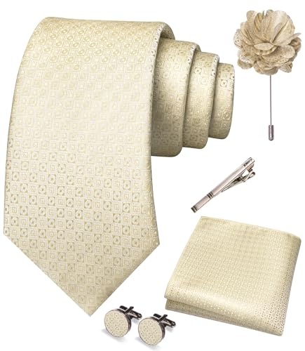 Image of JEMYGINS Mens Tie and Pocket Square,Lapel Pin,Cufflinks,Tie Clip Sets with Gift Box 5PCS