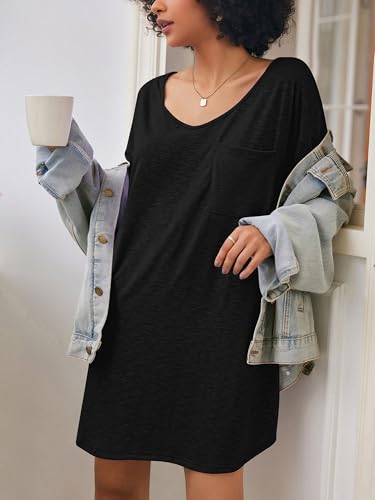 Image of Ekouaer Womens Tshirt Nightgown Cotton V Neck Sleepshirts Comfy Casual Nightshirt for Women