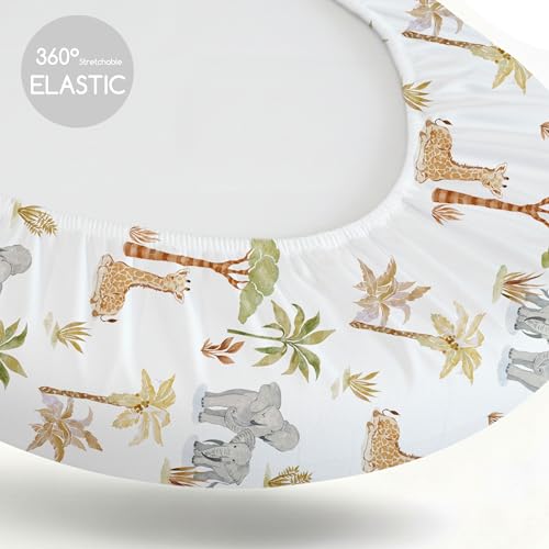 Image of Baby Bassinet Sheets for Boys & Girls, 3 Pack 32 inch x 16 inch Fitted Bassinet Mattress Sheets, Compatible with Halo Bassinet Swivel Sleeper, Oval Hourglass Rectangle Mattress, Brown Elephant