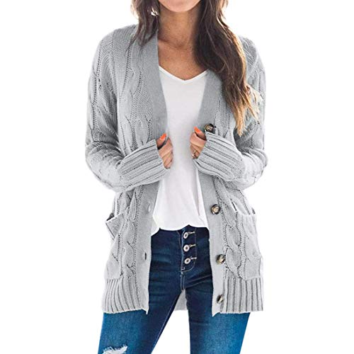 Moonetto Women's Long Sleeve Button Down Open Front Cable Knit Cardigan Sweater Outwear Coat with Pockets