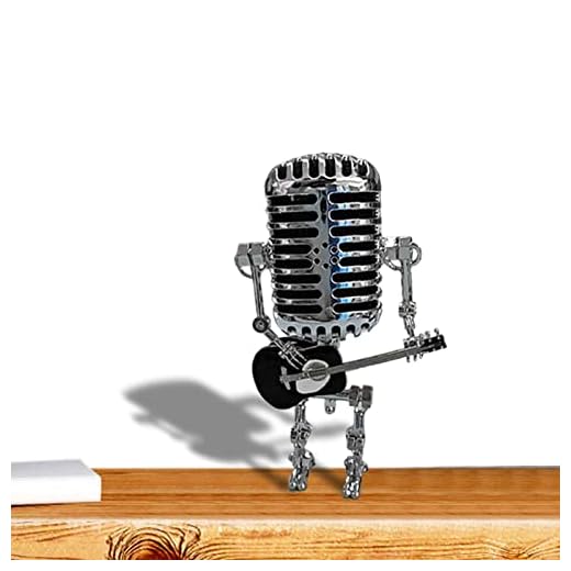 Yestrong Lámpara de Escritorio con Robot de micrófono,Holding Guitare Vintage, Vintage Micrófono Robot Dimmer Lamp - Lámpara de Robot con micrófono de Metal Vintage, lámpara de Mesa LED para Guitarra