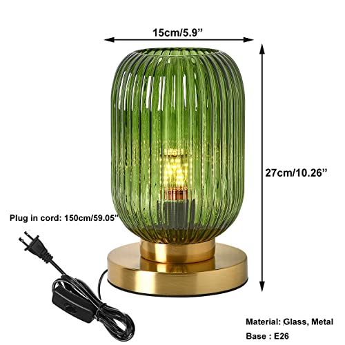 Glass Table Lamps Mid Century Modern Globe Table lamp Gold Desk lamp nightstand lamp with Green Pumpkin Design Ribbed Glass Bedside Table Lamp for Bedroom Living Room Office - Image 7