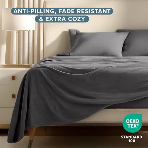 Image of Bare Home Super Soft Fleece Sheet Set (Split King, Grey)