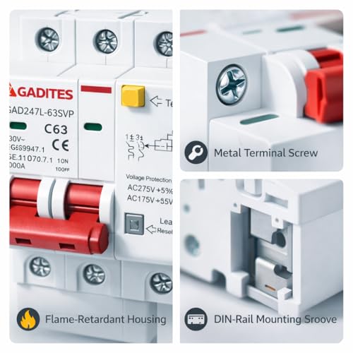 Image of 63 Amp 6-in-1 Electrical Protection Device | Overload, Short Circuit, Leakage (30mA), Lightning, Over & Under Voltage Protection | Switch for Home & Industrial Use (Single Phase)