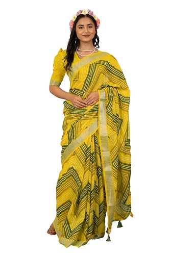 Image of MIRCHI FASHION Saree for Woman Cotton Blend Printed | Traditional Ethnic Sari for Ceremonial Use and Farewell with Blouse Piece