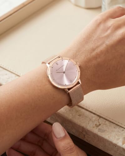 Image of Giordano Analog Quartz Watch for Women with Round Dial, Two-Hand Display, Crystal-Studded Hour Markers and Bezel and Stainless Steel Mesh Strap - A2085