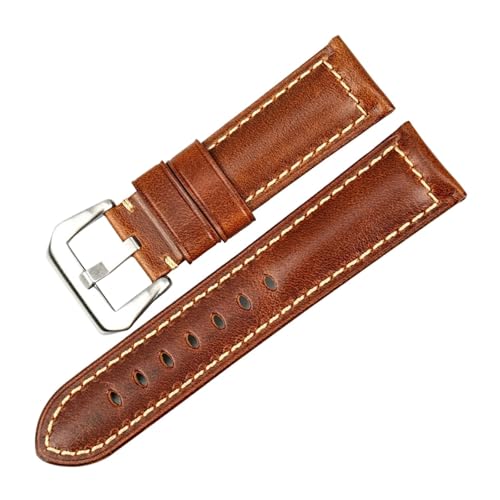 Bracelet de montre en cuir marron vintage 22mm style huilé ciré premium pour Panerai